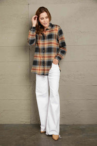 Plaid Side Slit Curved Hem Shirt