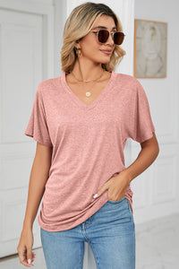 Ruched V-Neck Short Sleeve T-Shirt