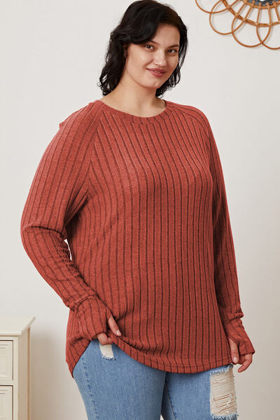 Full Size Ribbed Thumbhole Sleeve T-Shirt