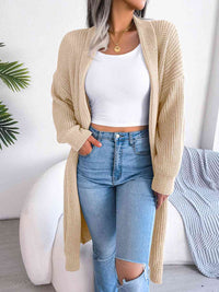 Open Front Longline Dropped Shoulder Cardigan