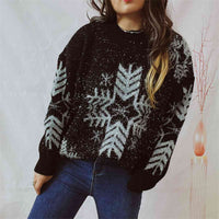 Large Snowflake Pattern Long Sleeve Sweater