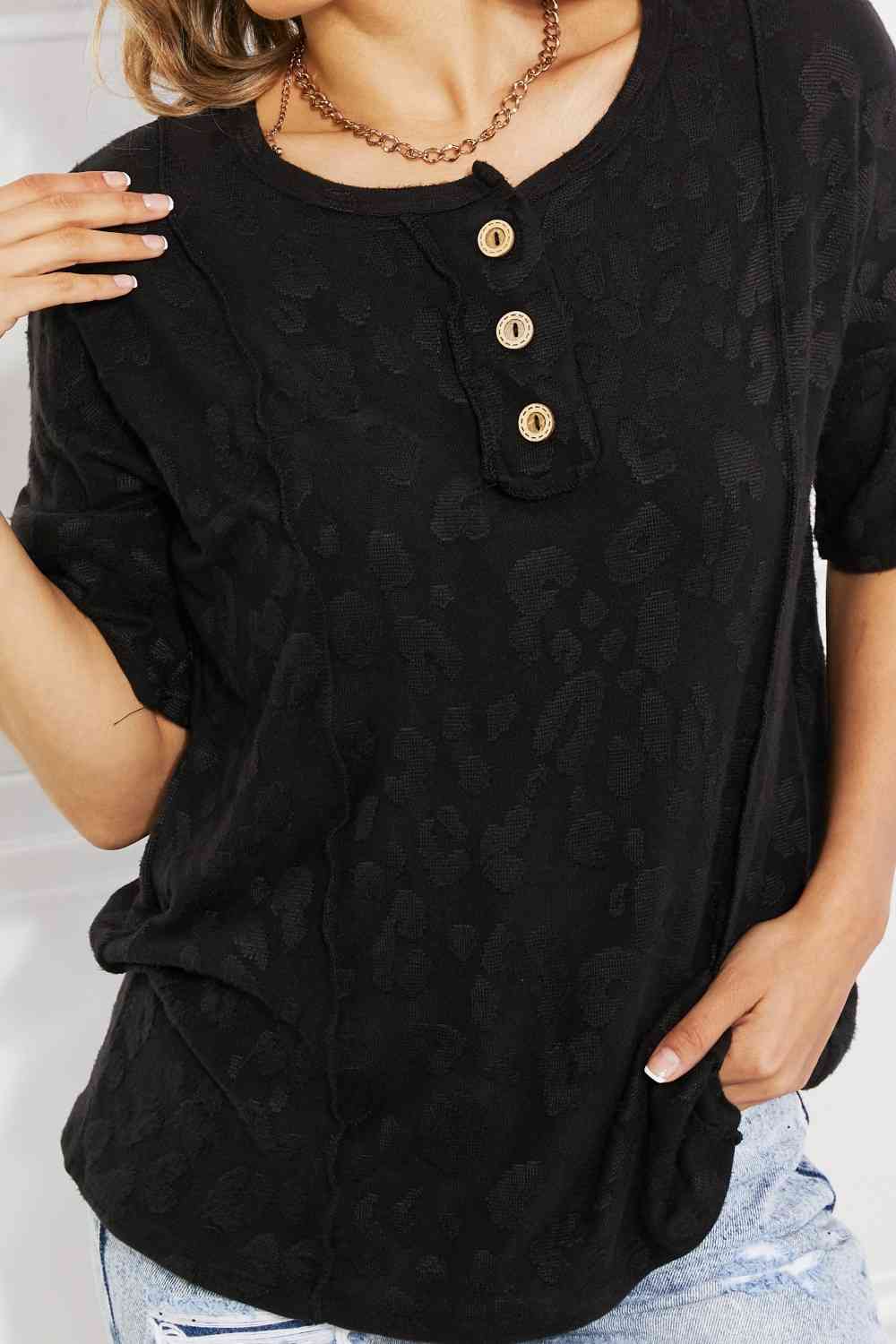 At The Fair Animal Textured Top in Black