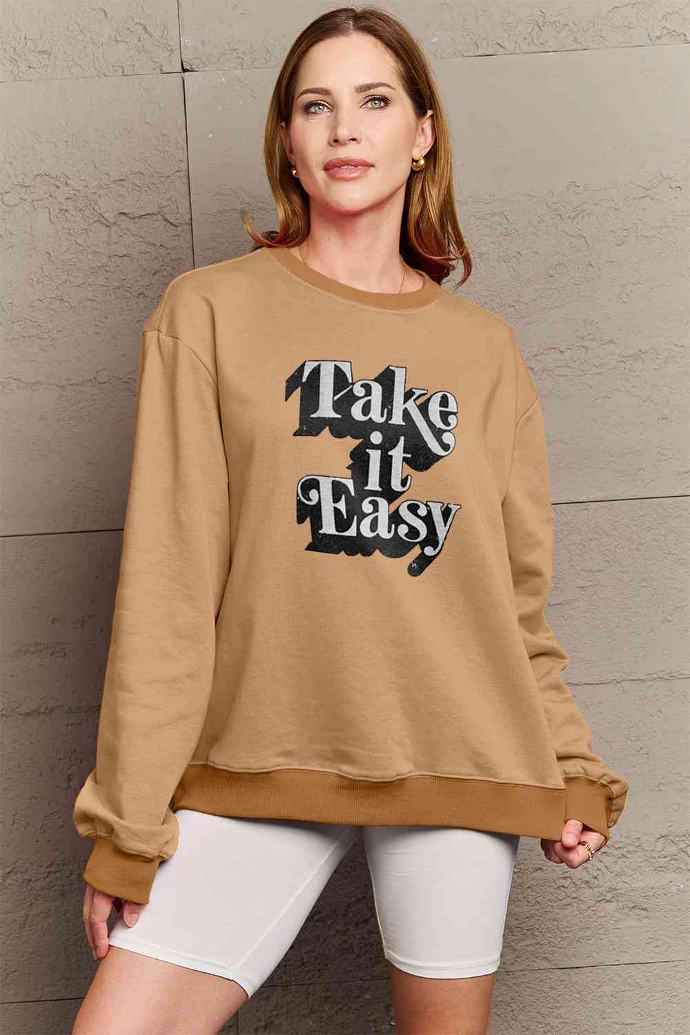 Full Size TAKE IT EASY Graphic Sweatshirt