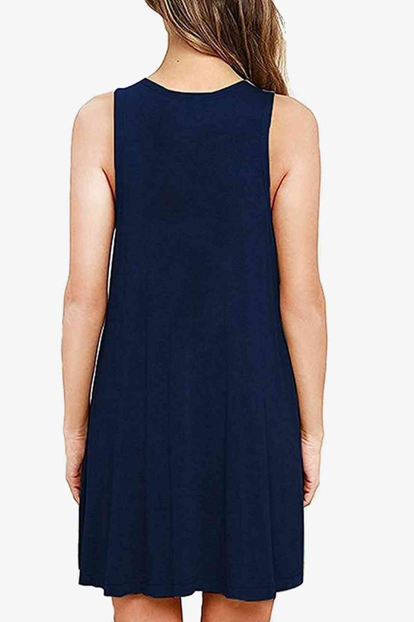 Full Size Round Neck Sleeveless Dress with Pockets