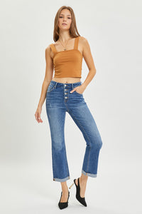 Full Size Button Fly Cropped Bootcut Jeans