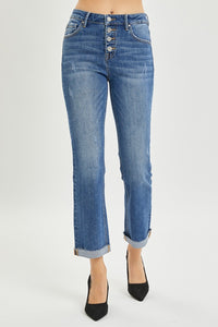 Full Size Button Fly Cropped Bootcut Jeans