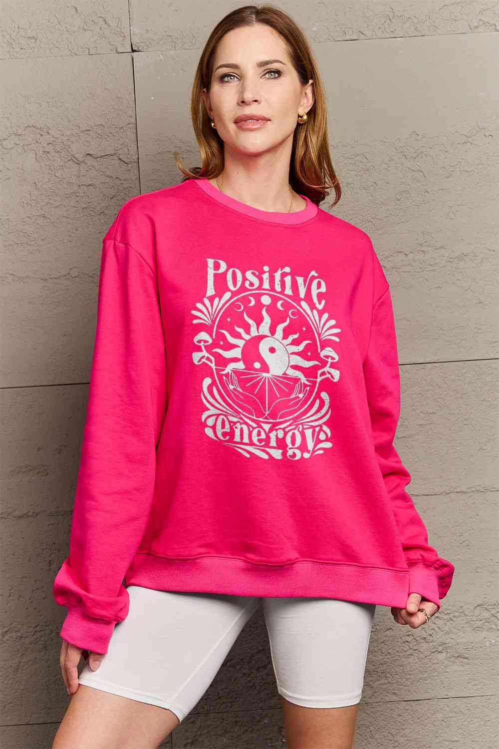 Full Size POSITIVE ENERGY Graphic Sweatshirt