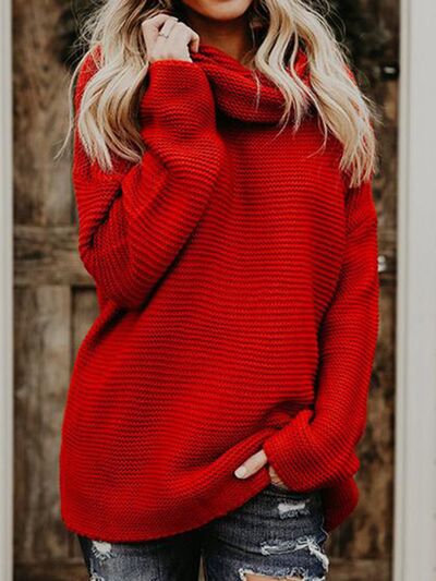 Turtleneck Dropped Shoulder Sweater Deep Red