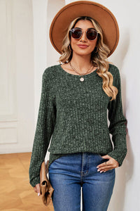 Ribbed Round Neck Long Sleeve T-Shirt