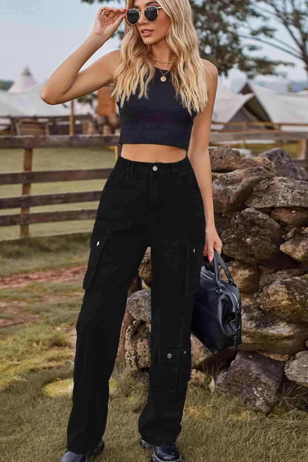 Loose Fit Long Jeans with Two Leg Pockets