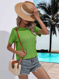 Cable-Knit Short Sleeve Round Neck Knit Top