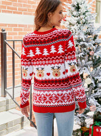 Round Neck Christmas Sweater Red