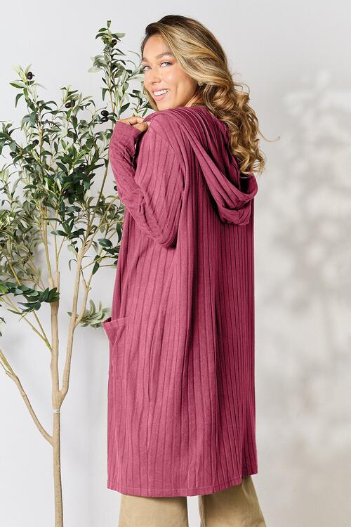 Full Size Ribbed Open Front Long Sleeve Cardigan