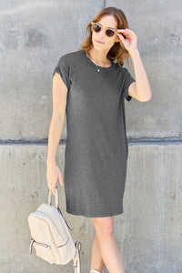 Full Size Round Neck Short Sleeve Dress with Pockets