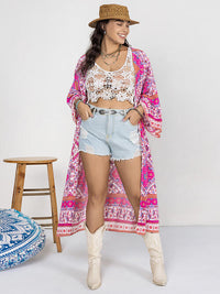 Plus Size Printed Open Front Longline Cardigan