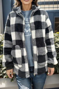 Full Size Plaid Long Sleeve Hooded Coat