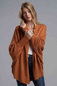 Dolman Sleeve Open Front Ribbed Trim Longline Cardigan