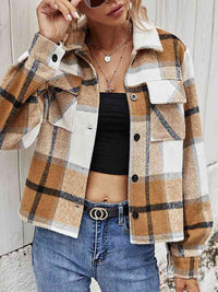 Plaid Collared Neck Jacket with Breast Pockets