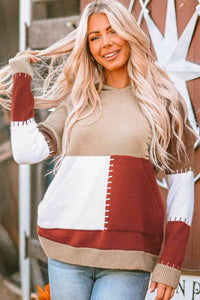 Color Block Long Sleeve Hooded Sweater