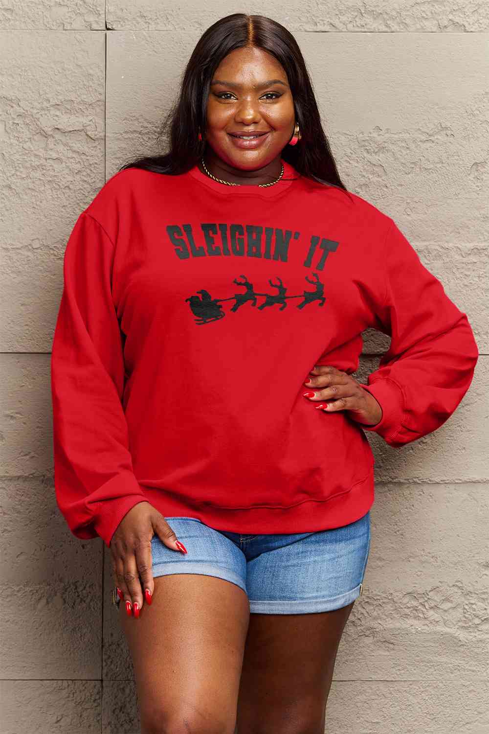 Full Size SLEIGHIN' IT Graphic Sweatshirt