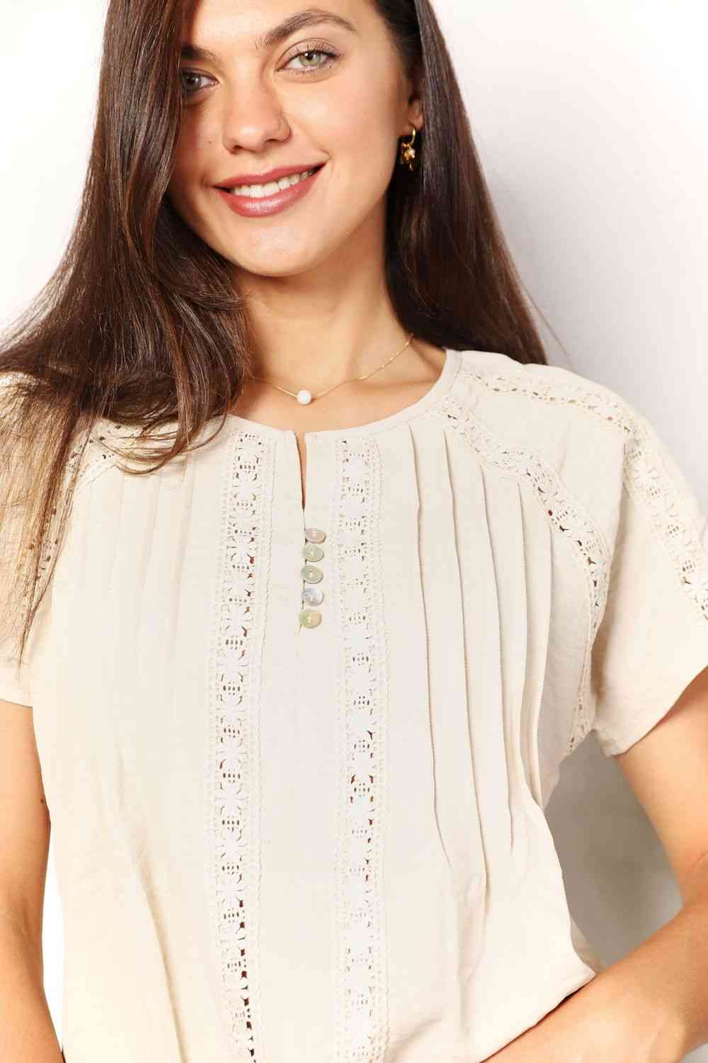 Crochet Buttoned Short Sleeves Top