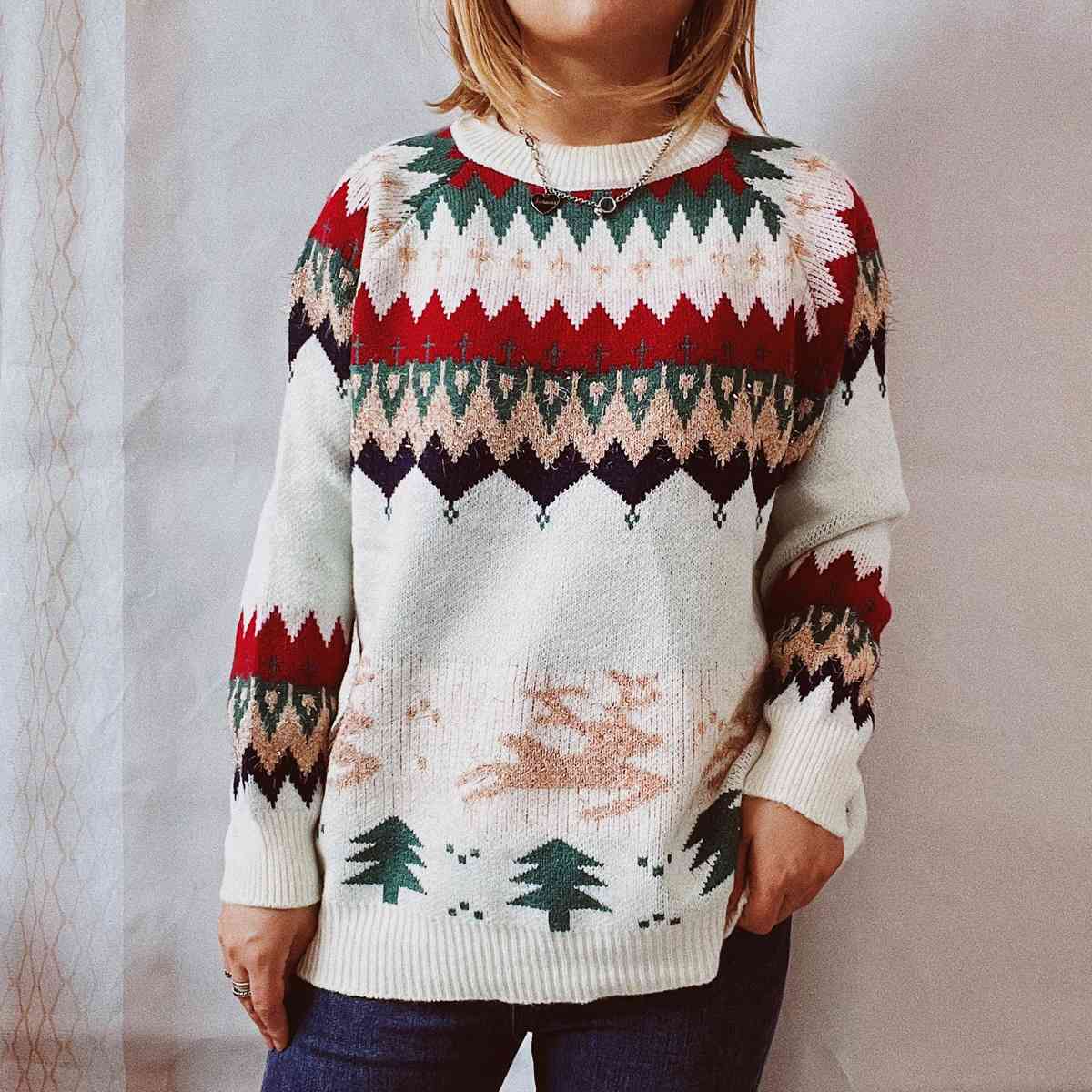 Christmas Element Round Neck Long Sleeve Sweater