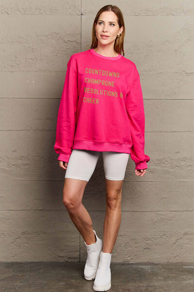 Full Size COUNTDOWNS CHAMPAGNE RESOLUTIONS & CHEER Round Neck Sweatshirt