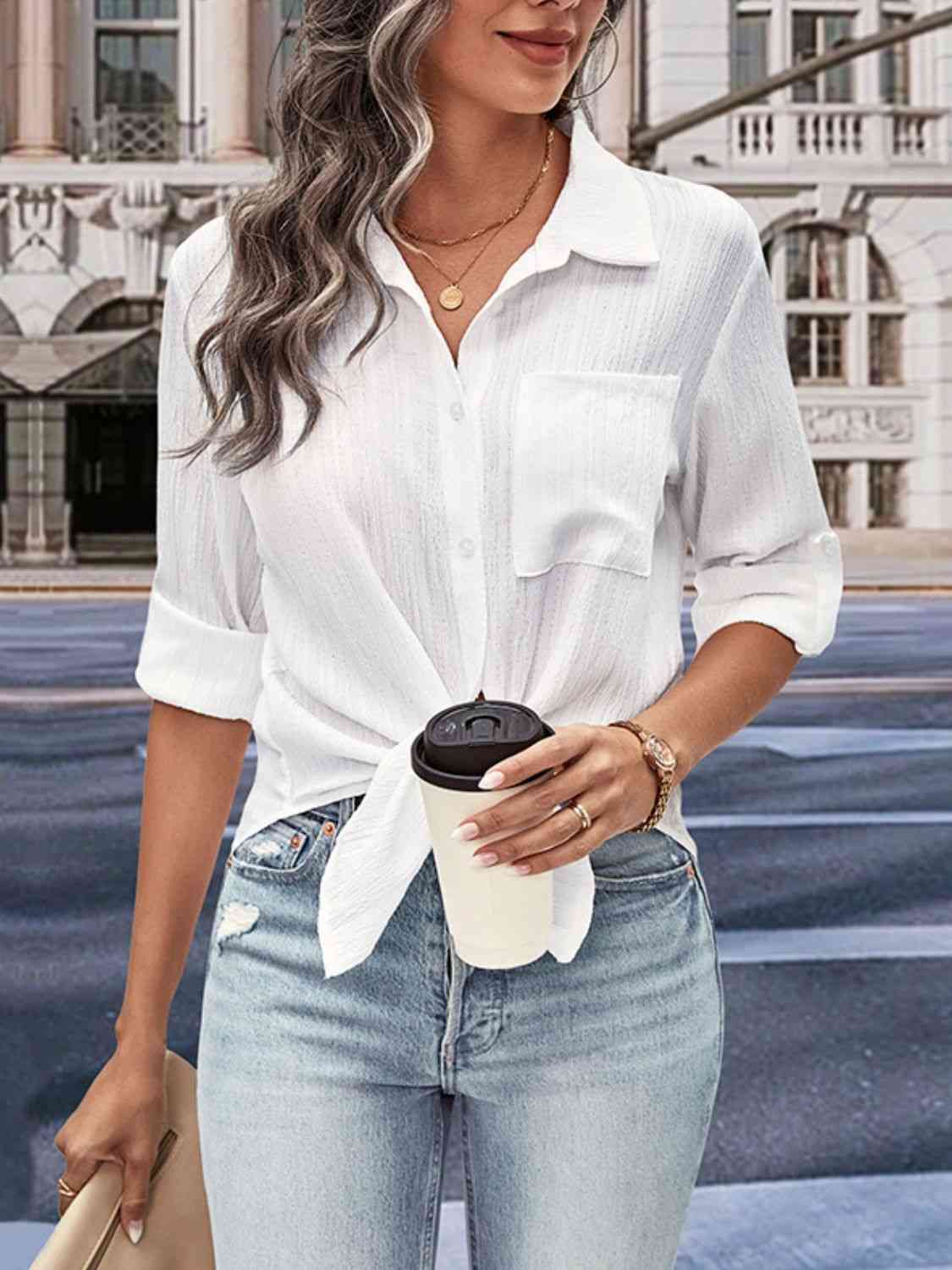 Collared Neck Half Sleeve Twisted Shirt