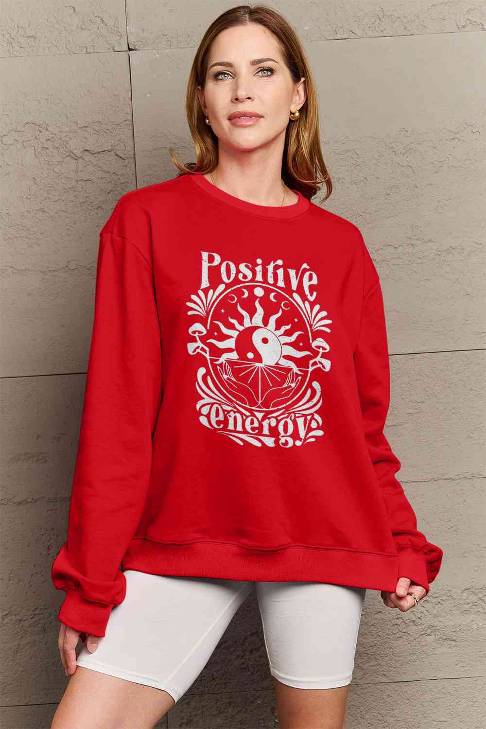 Full Size POSITIVE ENERGY Graphic Sweatshirt