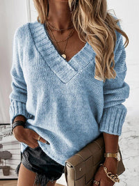 V-Neck Knit Top Long Sleeve