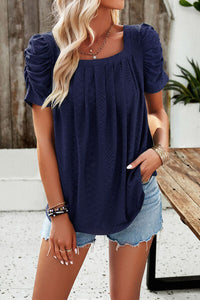 Eyelet Square Neck Puff Sleeve T-Shirt