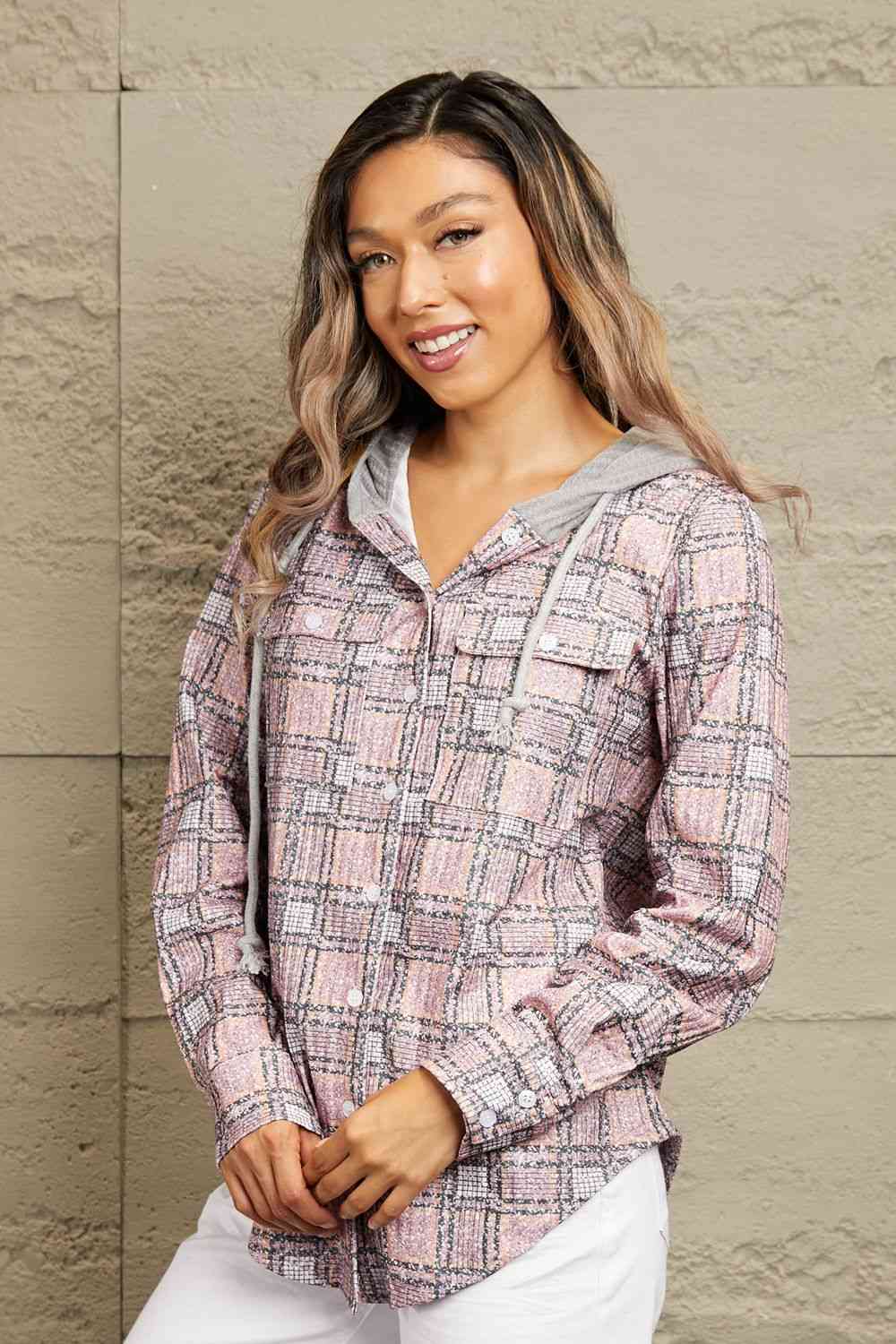 Plaid Long Sleeve Hooded Jacket