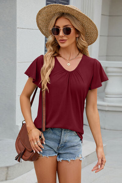 Flutter Sleeve V-neck T-Shirt