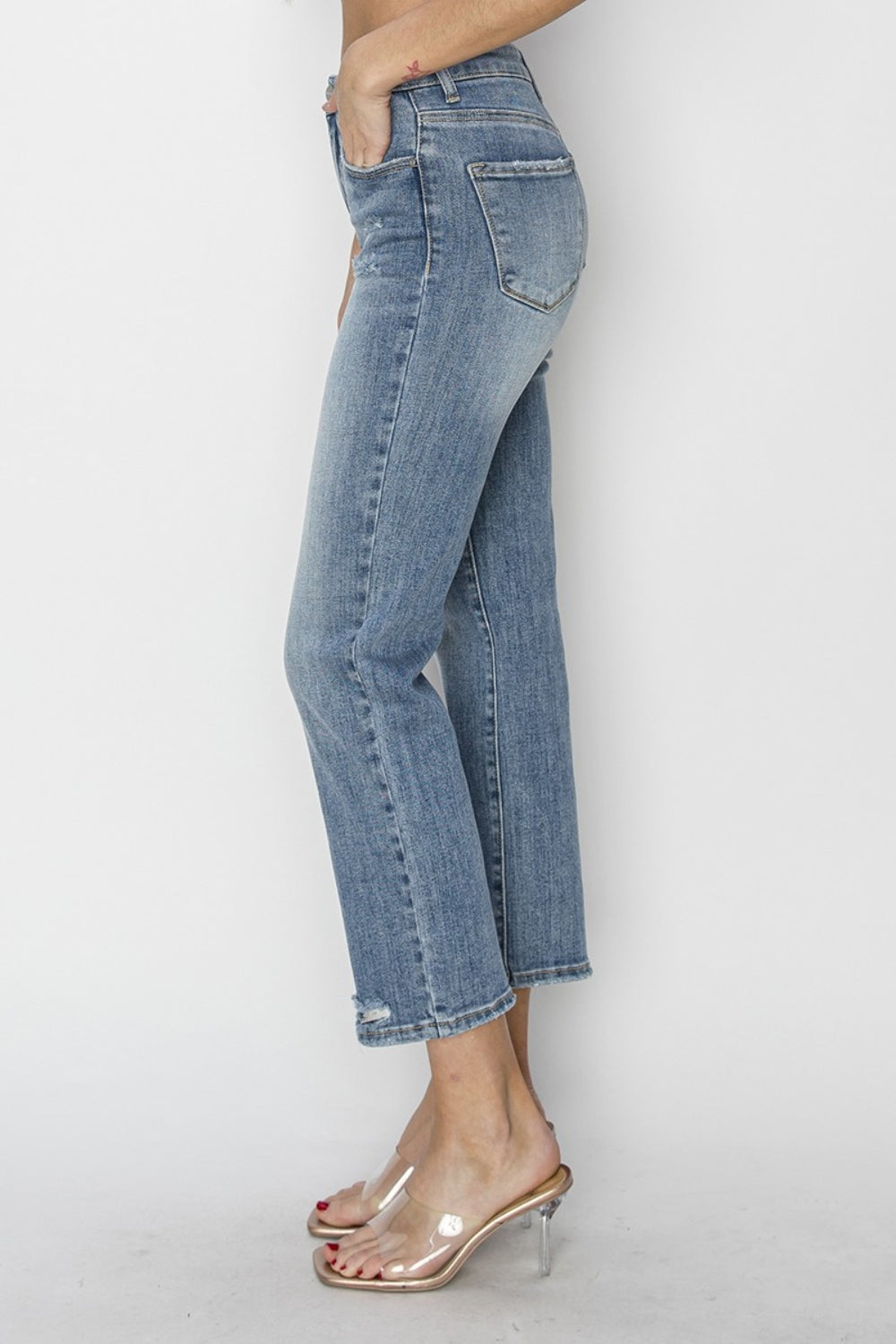 Full Size High Waist Distressed Cropped Jeans