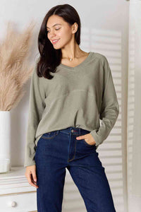 Full Size V-Neck Long Sleeve T-Shirt