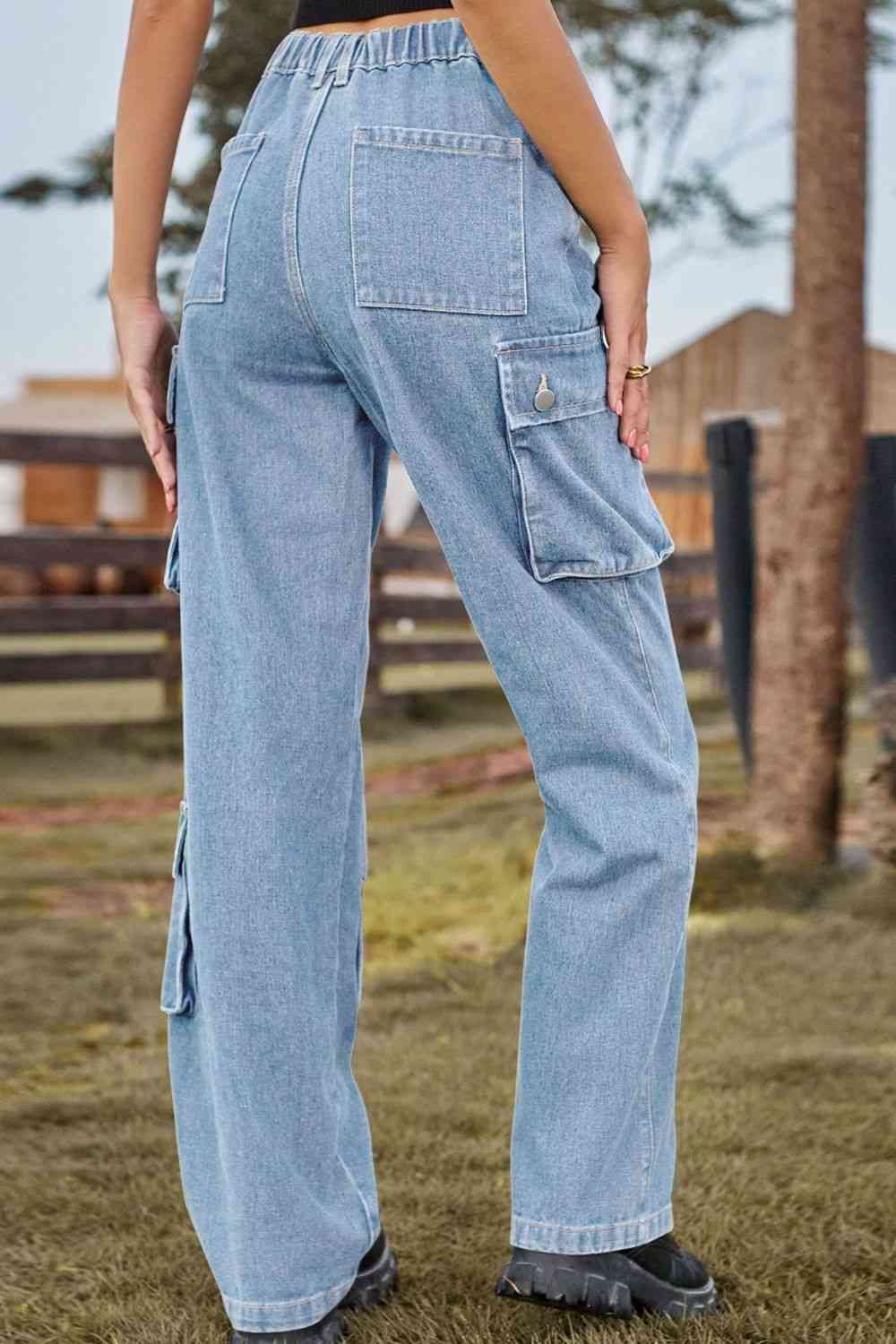 Loose Fit Long Jeans with Two Leg Pockets