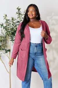 Full Size Ribbed Open Front Long Sleeve Cardigan