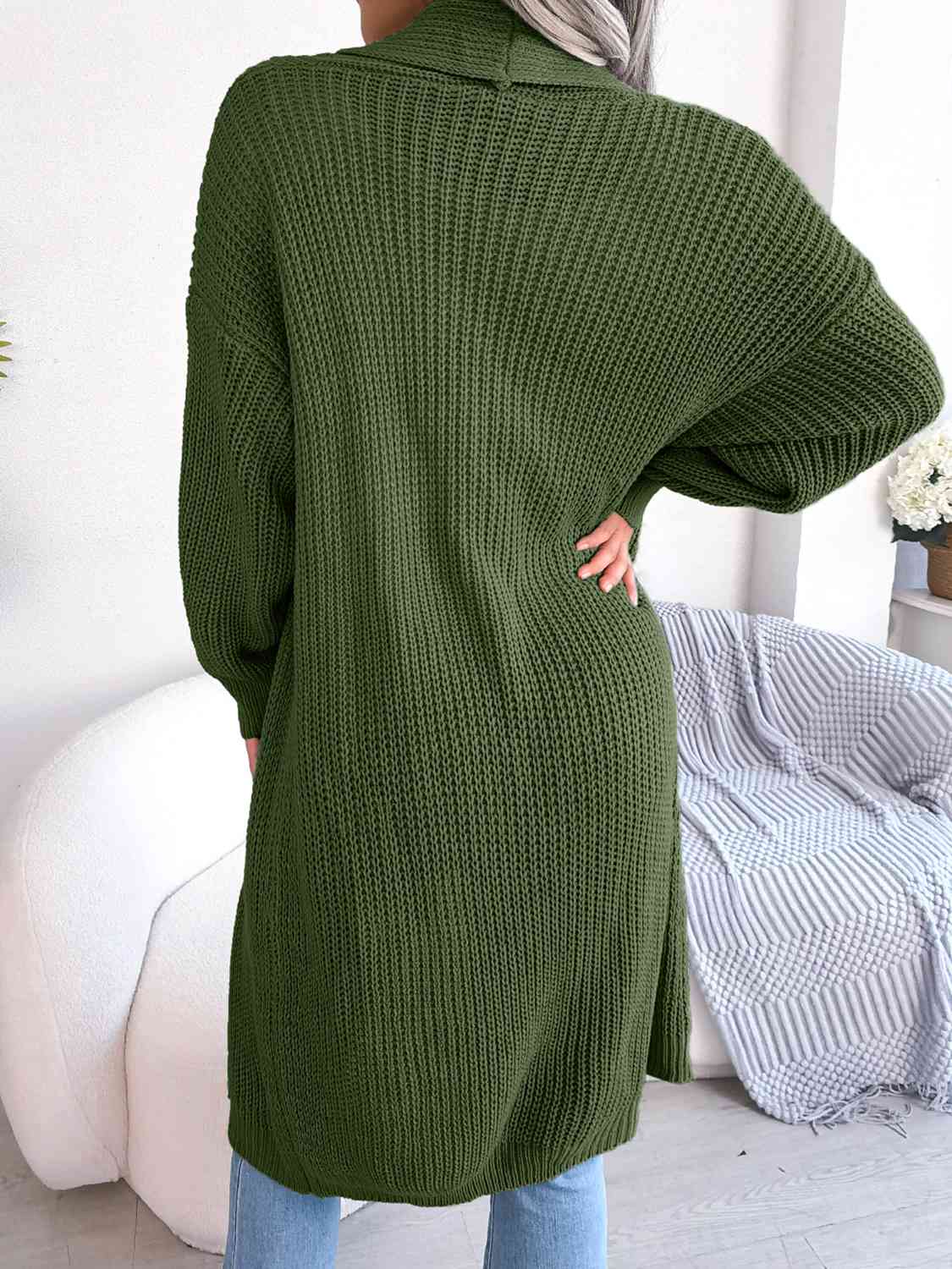 Open Front Longline Dropped Shoulder Cardigan