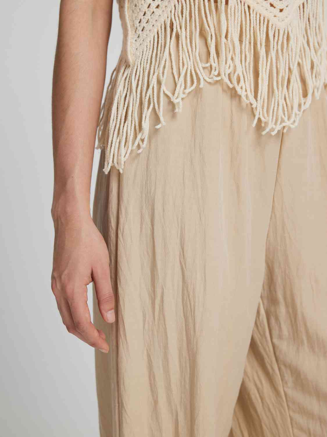 Fringe Hem Wide Leg Long Pants