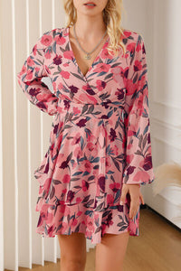 Mini Dress Printed Surplice Balloon Sleeve