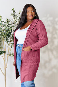 Full Size Ribbed Open Front Long Sleeve Cardigan