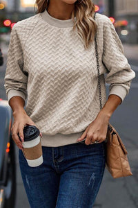 Round Neck Long Sleeve Texture Sweatshirt