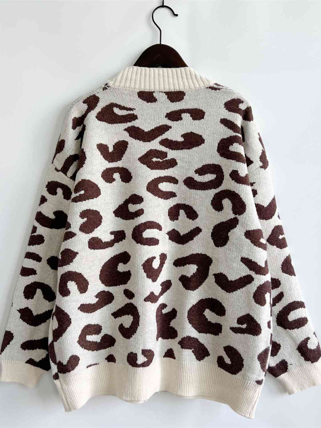 Leopard Button Front Cardigan with Pockets