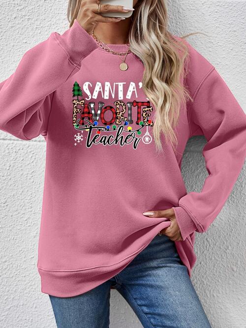 Letter Graphic Santa's Favorite Teacher Sweatshirt