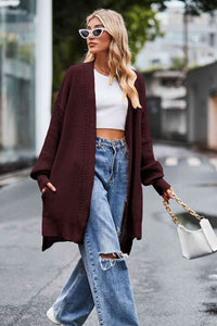 Dropped Shoulder Open Front Longline Cardigan