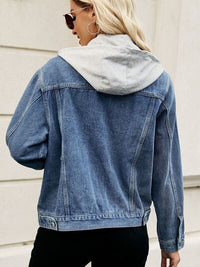 Drawstring Hooded Button Up Denim Jacket