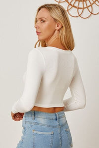 Round Neck Long Sleeve Cropped T-Shirt