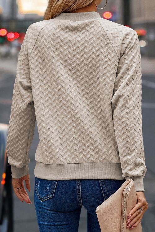 Round Neck Long Sleeve Texture Sweatshirt