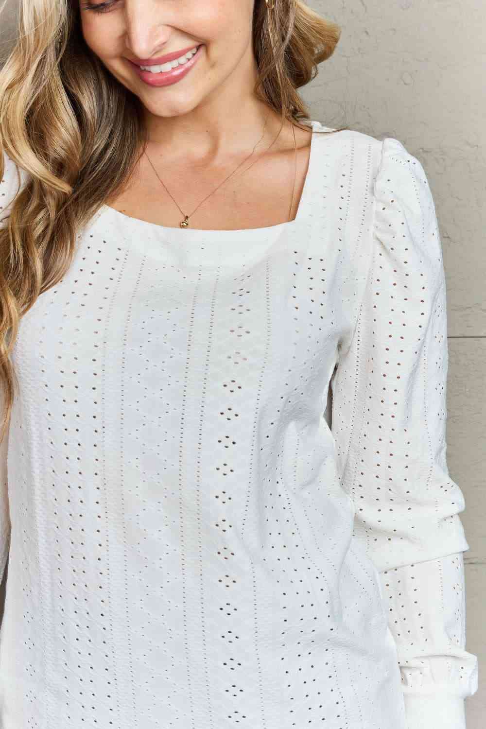 Eyelet Square Neck Puff Sleeve Blouse