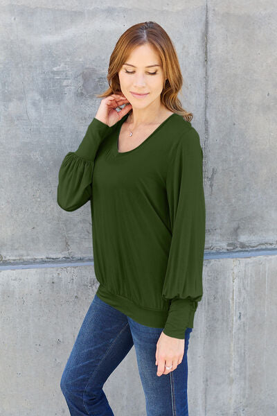 Full Size V-Neck Lantern Sleeve Top